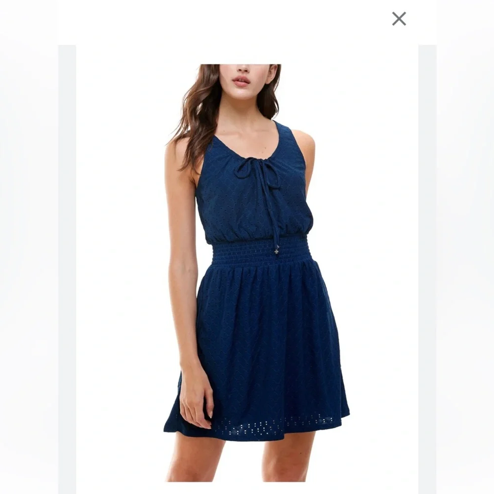 BEBOP Navy Tie Sleeveless Eyelet Fit + Flare lined dress -NWT -Size L (Large) - Picture 1 of 12